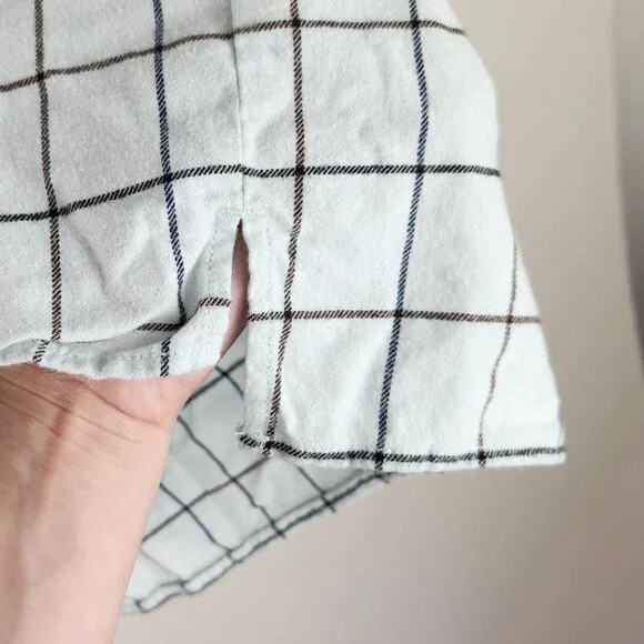 Everlane Windowpane Ruffle Neck Boxy Flannel Button Up Shirt Mint Blue sz S - Picture 8 of 10